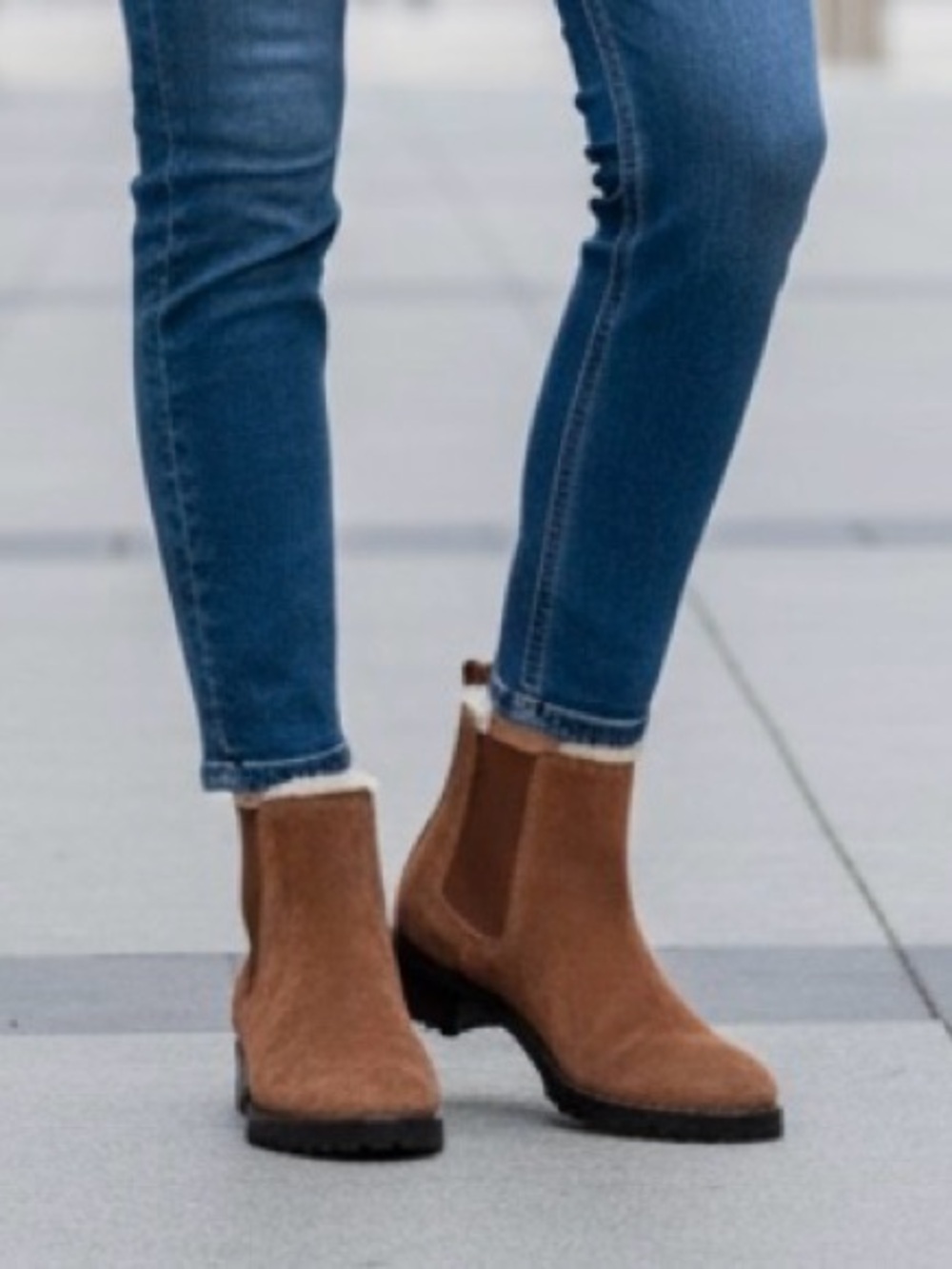 Talbots Chelsea Leather Suede Shearling-Lined Brown Ankle Boots size 8